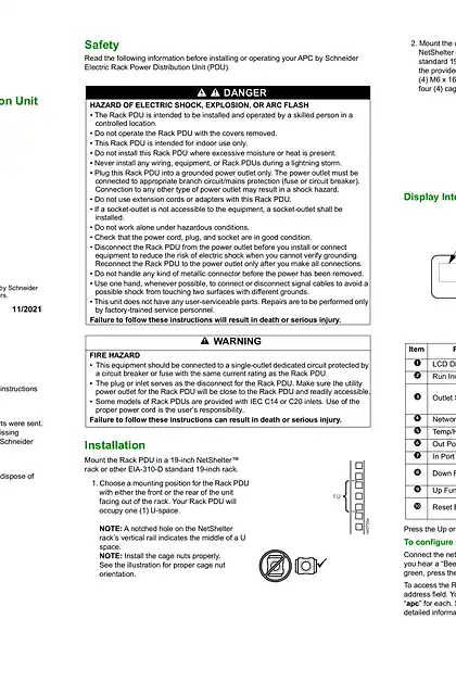 schneider施耐德计量机架配电单元安装手册 EPDU1016S
